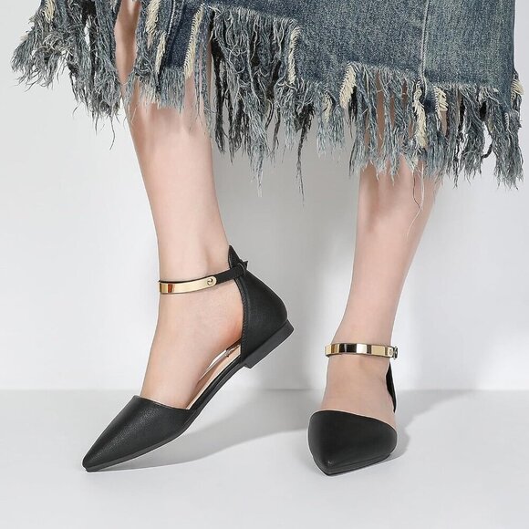 🆕Women Black Pu Faux Leather Rhinestone Pointed Toe Dressy Flat Bow Ballet Shoe - Picture 5 of 7